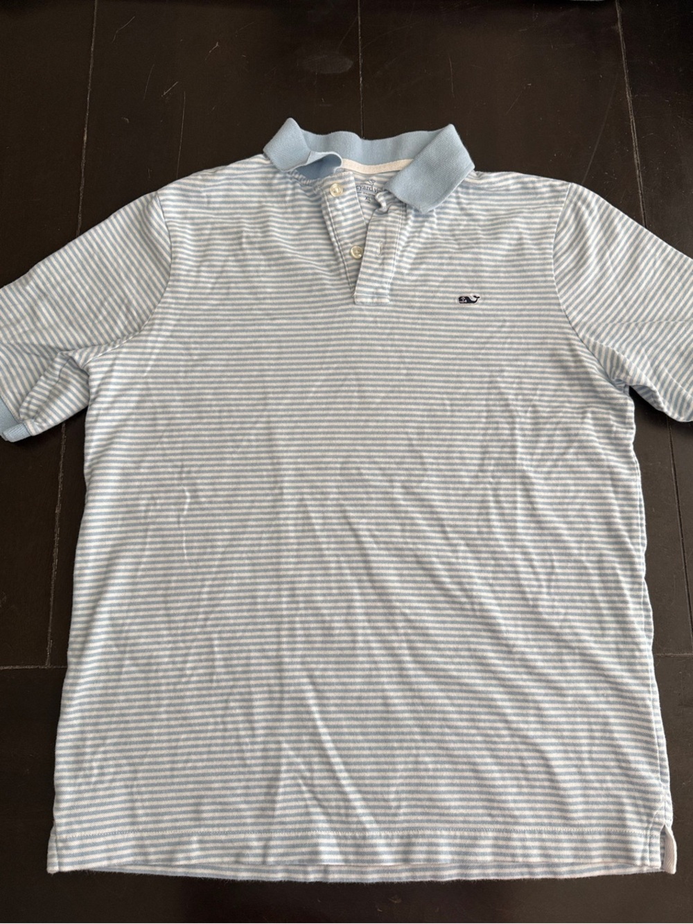 Vineyard Vines Baby Blue & White Striped Polo with Whale Patch